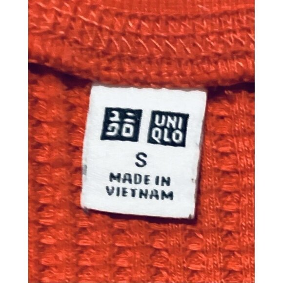 Uniqlo Crew Neck Thermal Top Womens Small Orange Waffle Knit Short Sleeve Boho - Picture 4 of 7
